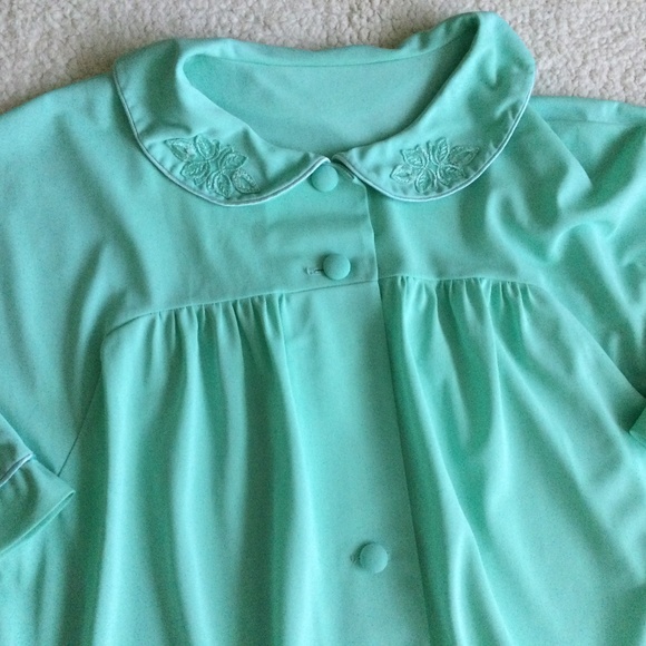 Vintage Lorraine Seafoam Green Short Sleeve Housecoat Robe - Sz Small - Picture 2 of 10